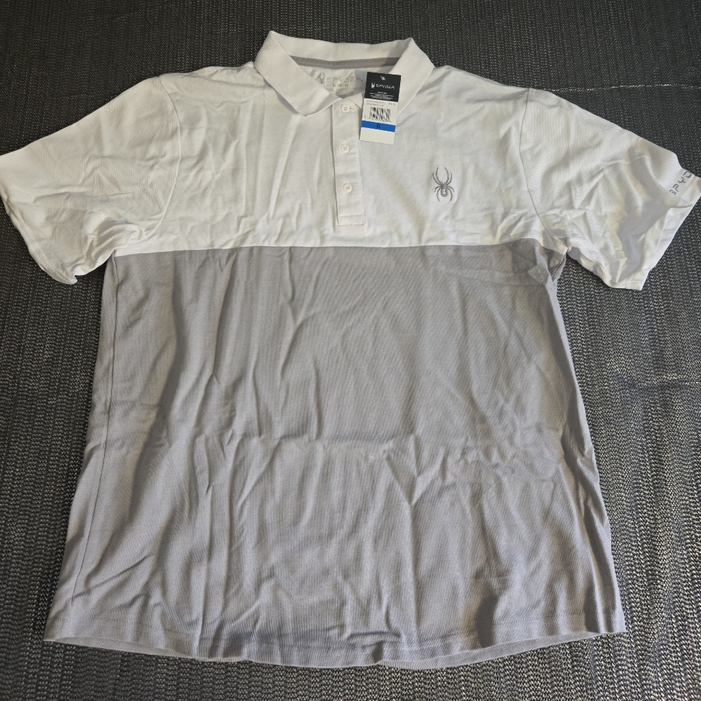SPYDER Polo Shirt Men's  Short Sleeve White Gray Stretch Soft Classic NWT